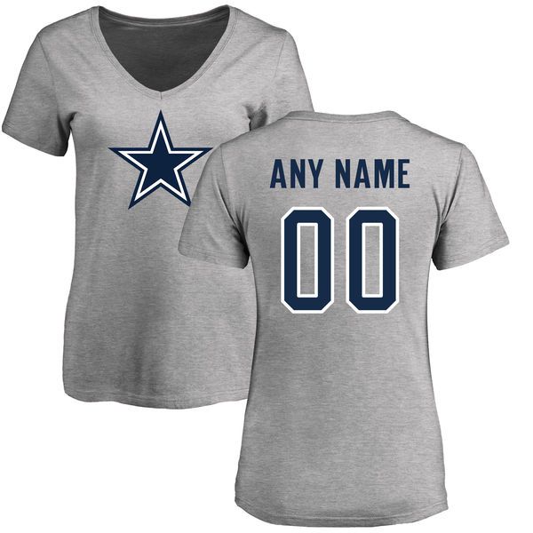 Women Dallas Cowboys NFL Pro Line by Fanatics Branded Ash Custom Name and Number Logo T-Shirt->nfl t-shirts->Sports Accessory